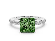 Princess Cut Pave Engagement Ring Setting for a Fancy Green Lab-Grown Diamond | Shared Prong Band | Platinum