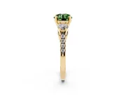 Fancy Green Three-Stone Round Cut Diamond Pavé Band Ring Set in Yellow gold with Prong-Set Trio