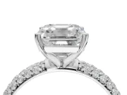 Asscher Cut Pavé Solitaire Engagement Ring Setting | Domed Pavé Band | Sterling Silver