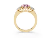 Heart-Shaped Three Stone Engagement Ring Setting for a Fancy Pink Lab-Grown Diamond | Matching Side Stones | Yellow Gold