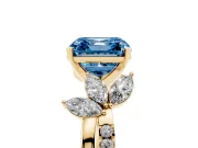 Asscher Cut Floral Vine Engagement Ring Setting for a Fancy Blue Lab-Grown Diamond | Yellow Gold