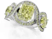 Radiant Cut Three Stone Halo Engagement Ring Setting for a Fancy Yellow Lab-Grown Diamond | Pavé Wave Band | Platinum