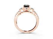 Emerald Cut Three Stone Engagement Ring Setting for a Black Center | Pavé Split Shank | Rose Gold
