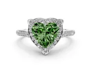 Heart-Shaped Petal Tip Halo Engagement Ring Setting for a Fancy Green Lab-Grown Diamond | Pavé Band | Sterling Silver