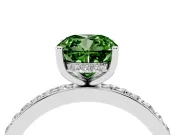 Fancy Green Cushion Cut Diamond Pavé Band Ring Set in Silver with Prong-Set Center Stone