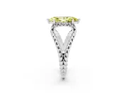 Fancy Yellow Marquise Cut Diamond Halo Ring Set in White gold with Twisted Band and Prong Setting
