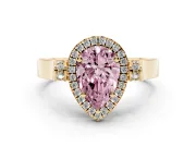 Pear-Shaped Halo Engagement Ring Setting for a Fancy Pink Lab-Grown Diamond | Pavé Panel Shoulders | Yellow Gold