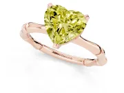 Fancy Yellow Heart Cut Diamond Solitaire Ring Set in Rose gold with Bamboo Band and Prong Setting