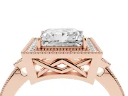 Princess Cut Vintage Milgrain Halo Engagement Ring Setting | Graduated Pavé Band | Rose Gold