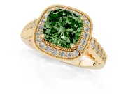 Cushion Cut Graduated Milgrain Halo Engagement Ring Setting for a Fancy Green Lab-Grown Diamond | Yellow Gold