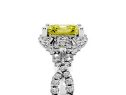 Fancy Yellow Asscher Cut Diamond Halo Twist Band Solitaire Ring Set in Silver with Prong-Set Center Stone
