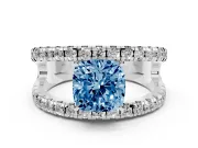 Cushion Cut Pavé Engagement Ring Setting for a Fancy Blue Lab-Grown Diamond | Sterling Silver - Design NV-24679