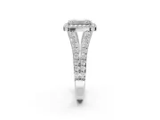 Emerald Cut Halo Pavé Engagement Ring Setting | Narrow Split Shank | White Gold