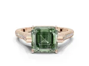 Asscher Cut Vintage Cathedral Engagement Ring Setting for a Fancy Green Lab-Grown Diamond | Carved Band | Rose Gold