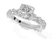 Cushion Cut Side Stone Engagement Ring Setting | Scalloped Prong Accents | Sterling Silver
