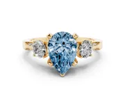 Pear-Shaped Hidden Halo Three Stone Engagement Ring Setting for a Fancy Blue Lab-Grown Diamond | Yellow Gold
