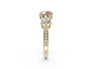Round Three Stone Engagement Ring Setting for a Fancy Pink Lab-Grown Diamond | Tapered Pave Band | Yellow Gold