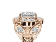 Radiant Cut Vintage Floral Halo Engagement Ring Setting | Engraved Milgrain Band | Rose Gold