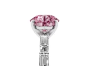Fancy Pink Round Cut Diamond Solitaire Set in Silver with Side Baguettes and Channel Set Band