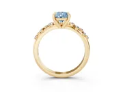 Fancy Blue Pear Cut Diamond Solitaire Vine Band Ring Set in Yellow gold with Round Accents and Prong Setting