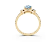 Fancy Blue Three-Stone Pear Cut Diamond Pavé Band Ring Set in Yellow gold with Prong Setting