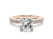 Cushion Cut Pavé Solitaire Engagement Ring Setting | Single Row Band | Rose Gold