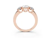 Oval Three Stone Engagement Ring Setting | Double Claw Head | Rose Gold