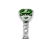 Fancy Green Cushion Cut Diamond Solitaire Set in White gold with Round Pavé Band and Prong Setting