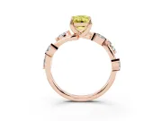 Fancy Yellow Emerald Cut Diamond Solitaire Ring Set in Rose gold with Twisted Marquise Accent Band
