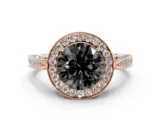 Round Milgrain Halo Engagement Ring Setting for a Black Center | Side Stones | Rose Gold