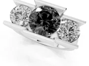 Fancy Black Round Cut Diamond Three-Stone Channel Set Ring Set in Silver with Smooth Polished Band
