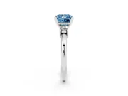Fancy Blue Three-Stone Princess Cut Diamond Ring Set in White gold with Prong Setting and Plain Band
