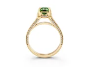 Fancy Green Emerald Cut Diamond Pavé Split Shank Solitaire Ring Set in Yellow gold with Prong Setting