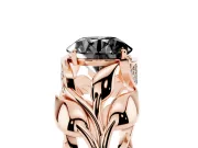 Fancy Black Round Cut Diamond Leaf-Inspired Engagement Ring Set in Rose gold with Round Accents