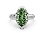 Fancy Green Marquise Cut Diamond Pavé Split Shank Solitaire Ring Set in White gold with Prong Setting