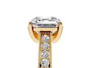 Asscher Cut Vintage Hidden Halo Engagement Ring Setting | Milgrain Pave Band | Yellow Gold