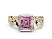 Asscher Cut Bypass Solitaire Engagement Ring Setting for a Fancy Pink Lab-Grown Diamond | Pavé Strands | Yellow Gold