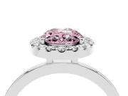 Fancy Pink Oval Cut Diamond Halo Solitaire Ring Set in Silver with Pavé Band and Prong Setting