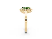 Fancy Green Pear Cut Diamond Halo Ring Set in Yellow gold with Round Halo and Smooth Solitaire Band