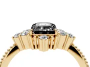 Emerald Cut Vintage Cluster Engagement Ring Setting for a Black Center | Beaded Edges | Yellow Gold