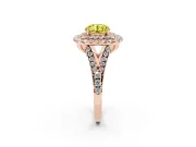 Round Halo Split Shank Engagement Ring Setting for a Fancy Yellow Lab-Grown Diamond | Pavé Strands | Rose Gold