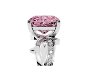 Fancy Pink Radiant Cut Diamond Pavé Twist Band Solitaire Ring Set in Platinum with Prong Setting