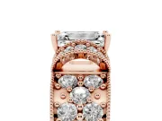 Emerald Cut Vintage Milgrain Pave Engagement Ring Setting | Crescent Side Rows | Rose Gold