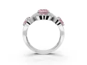 Radiant Cut Three Stone Halo Engagement Ring Setting for a Fancy Pink Lab-Grown Diamond | Pavé Wave Band | Platinum