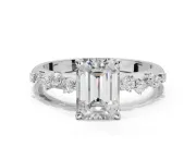 Emerald Cut Solitaire Engagement Ring Setting | Graduated Scattered Accents | White Gold