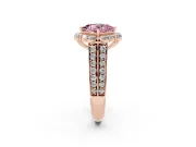 Fancy Pink Princess Cut Diamond Halo Engagement Ring Set in Rose gold with Split Shank and Prong Setting