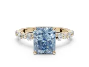 Radiant Cut Pavé Engagement Ring Setting for a Fancy Blue Lab-Grown Diamond | Alternating Accents | Yellow Gold