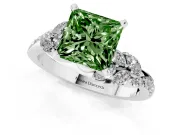 Princess Cut Floral Engagement Ring Setting for a Fancy Green Lab-Grown Diamond | Marquise Side Stones | Sterling Silver