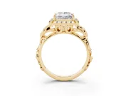 Princess Cut Vintage Filigree Halo Engagement Ring Setting | Scroll Shoulders | Yellow Gold