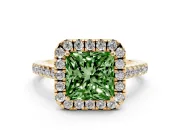 Princess Cut Raised Halo Engagement Ring Setting for a Fancy Green Lab-Grown Diamond | Yellow Gold
